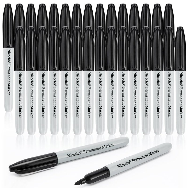 Nicecho Permanent Markers, Black Permanent Marker Pens, 30 Count Fine Point Basic Marker Set - Image 1